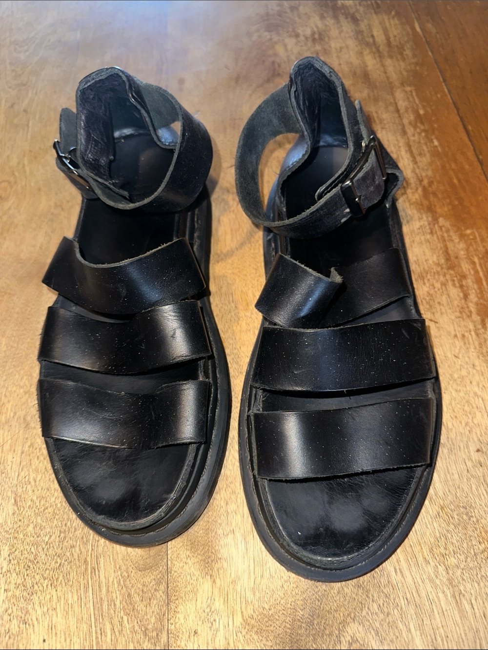 Dr. Martens Clarissa Black Strappy Leather Ankle Strap Sandals
